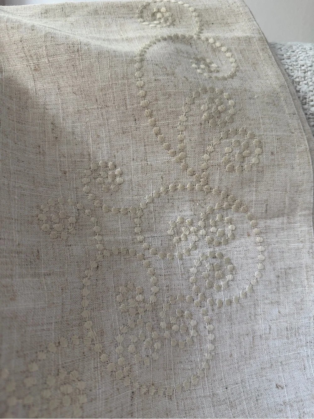 Embroidered Scroll Beige Table Runner